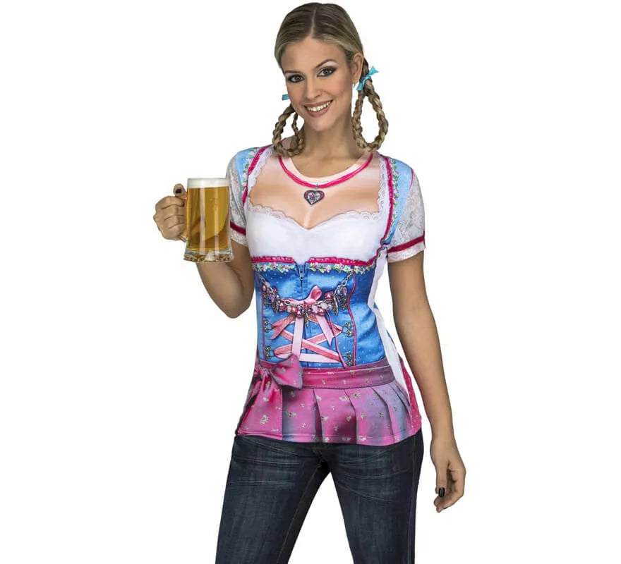 Translation missing: de.Camiseta disfraz de Tirolesa azul y rosa para mujer