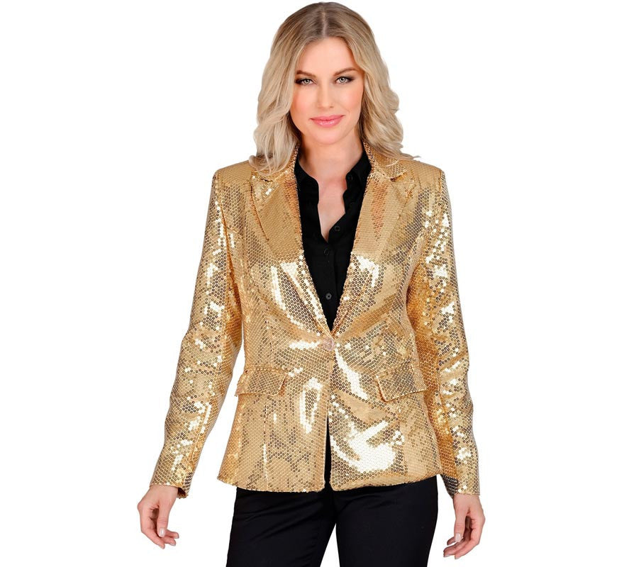 Chaqueta de Fiesta dorada con lentejuelas para mujer