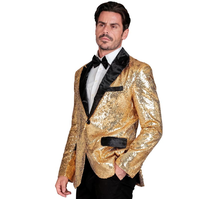 Translation missing: de.Chaqueta de Fiesta dorado y negro con lentejuelas para hombre