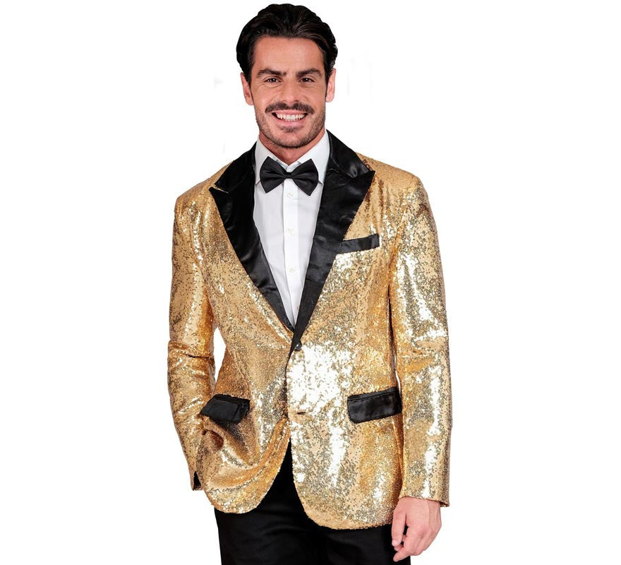 Chaqueta de Fiesta dorado y negro con lentejuelas para hombre