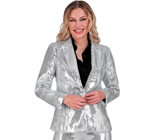 Chaqueta de Fiesta plateada con lentejuelas para mujer