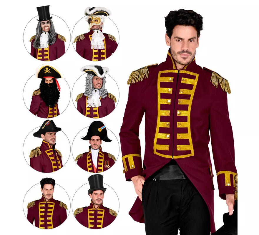 Disfraz o Chaqueta de Frac Burgundy Desfile para hombre