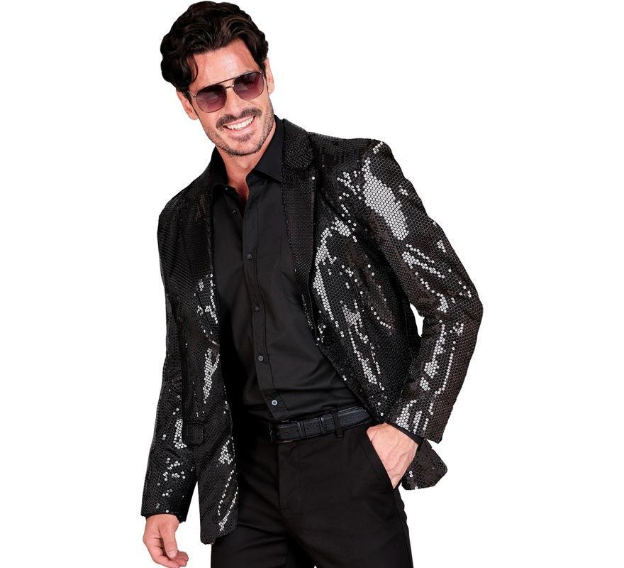 Translation missing: de.Chaqueta de Moda Disco negra con lentejuelas para hombre
