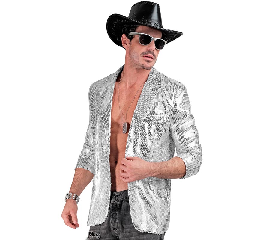 Translation missing: de.Chaqueta de Moda Disco plateada con lentejuelas para hombre