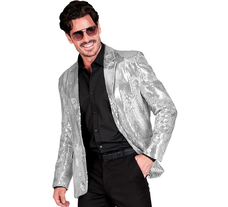 Translation missing: de.Chaqueta de Moda Disco plateada con lentejuelas para hombre