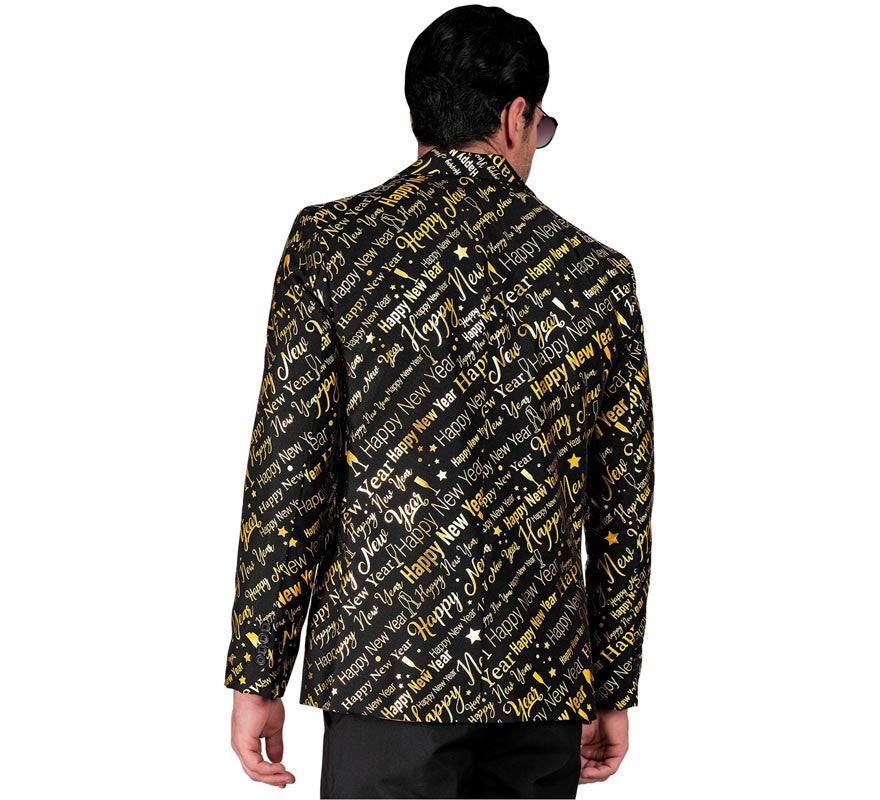 Chaqueta Feliz Año Nuevo negro y dorado para hombre