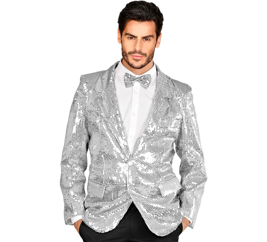 Translation missing: de.Chaqueta plateado con lentejuelas años 80 para hombre