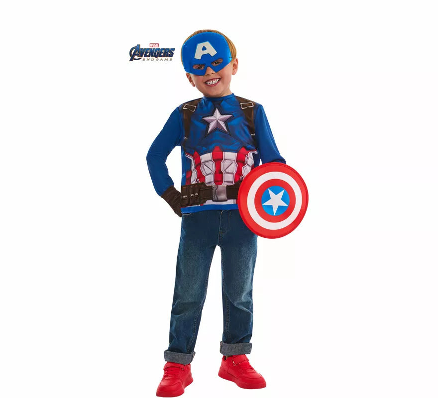 Translation missing: de.Disfraz o Kit de Capitán América para niño: Camiseta, Escudo, Máscara y Guantes