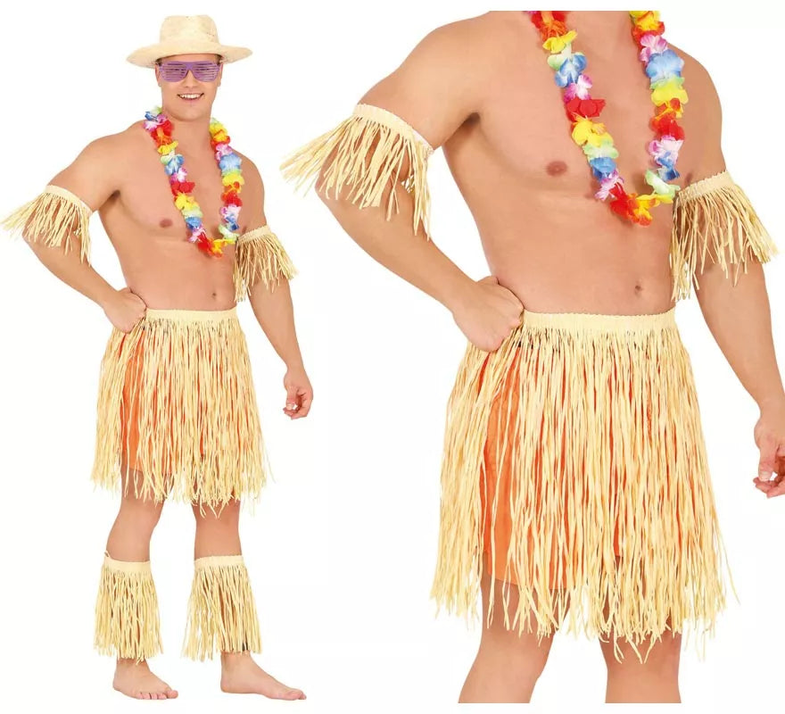 Translation missing: de.Disfraz o Kit de Hawaiano o Polinesio: Brazalete, Falda y Espinilleras