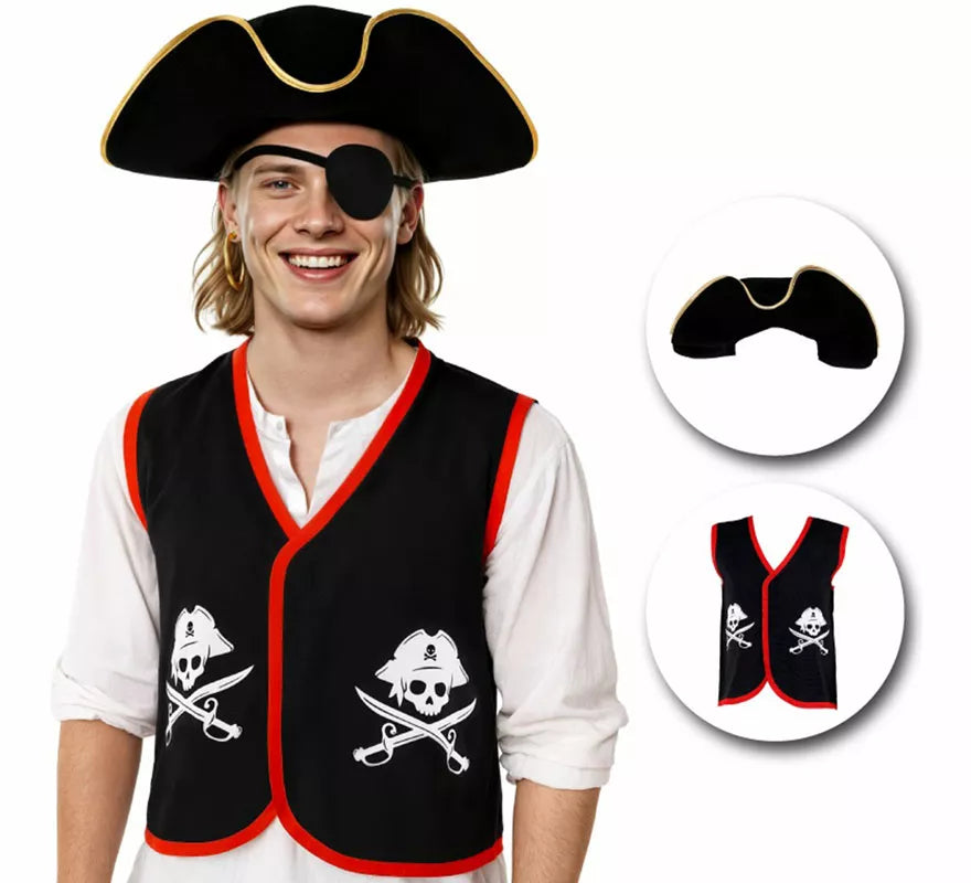 Translation missing: de.Disfraz o Kit de Pirata para adultos: Sombrero y Chaleco