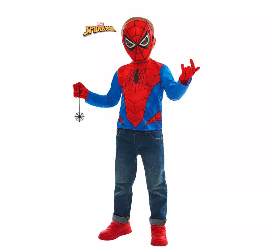 Translation missing: de.Disfraz o Kit de Spiderman para niño: Camiseta, Telaraña, Máscara y Guantes