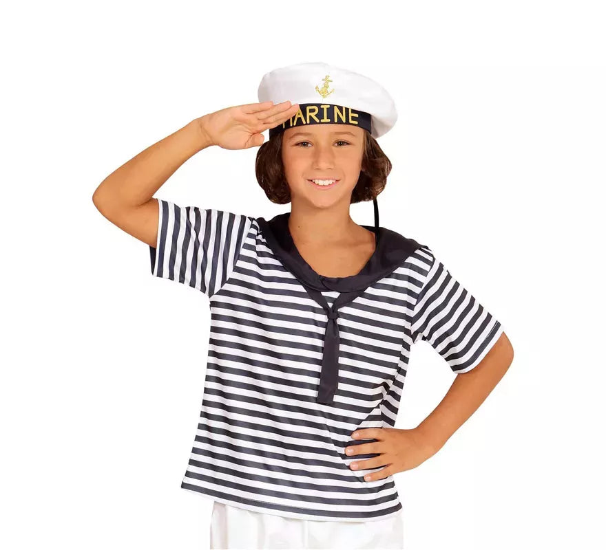 Translation missing: de.Disfraz o Kit Marinero Clásico a Rayas Infantil: Camiseta y Gorra