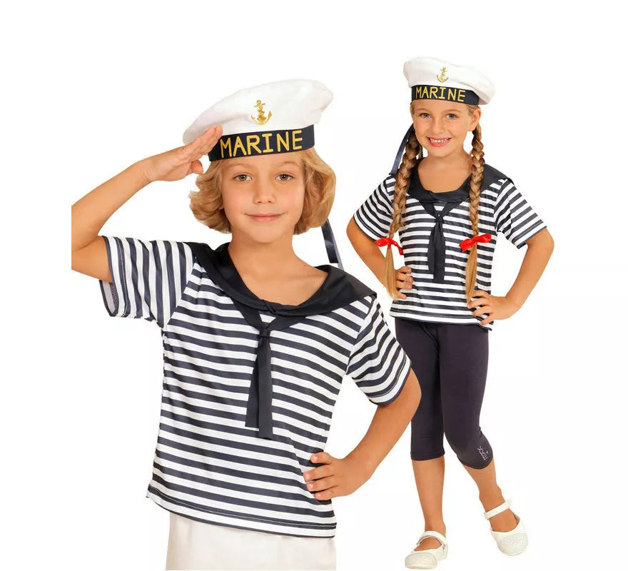 Translation missing: de.Disfraz o Kit Marinero Clásico a Rayas Infantil: Camiseta y Gorra