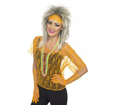 Orange Pop 80er Kostüm oder Kit: T-Shirt, Handschuhe und Band