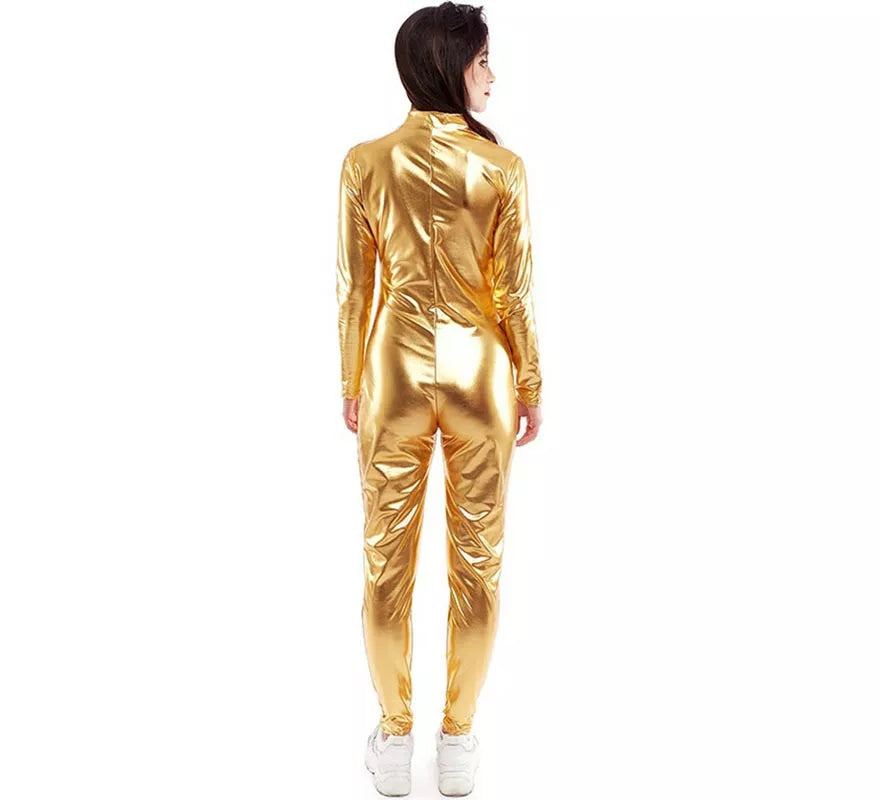Translation missing: de.Disfraz o Mono metálico cierre frontal dorado para mujer