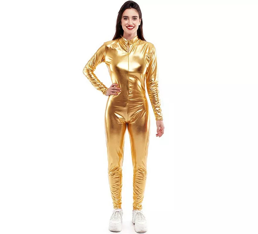 Translation missing: de.Disfraz o Mono metálico cierre frontal dorado para mujer