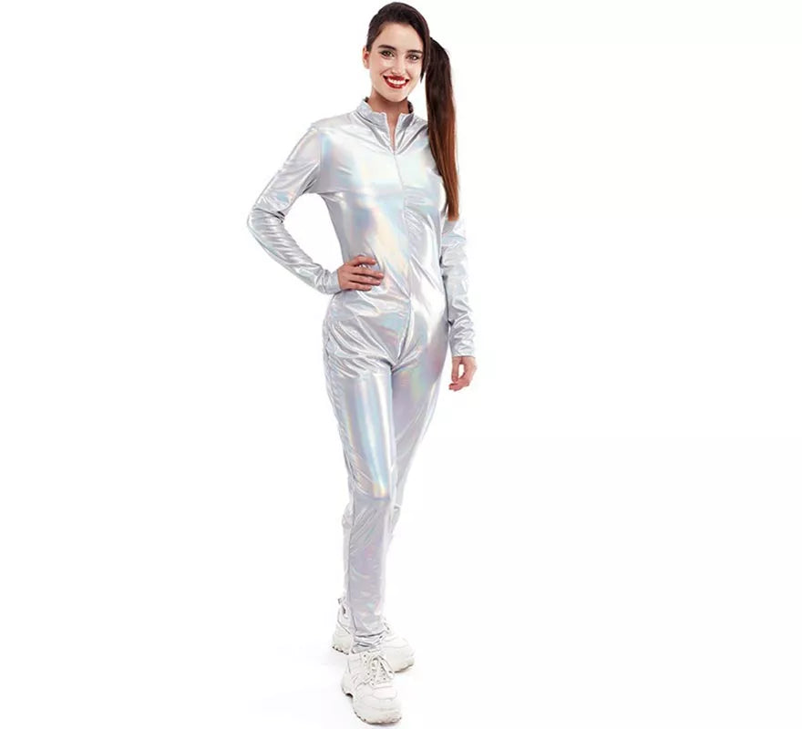 Translation missing: de.Disfraz o Mono metálico cierre frontal holográfico para mujer