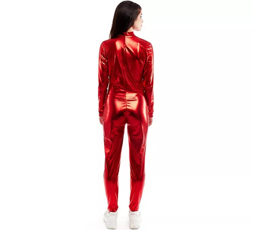 Disfraz o Mono metálico cierre frontal rojo para mujer