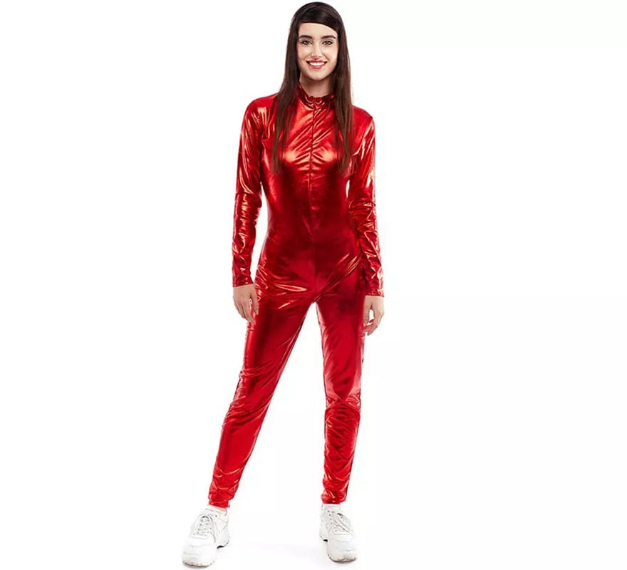 Translation missing: de.Disfraz o Mono metálico cierre frontal rojo para mujer