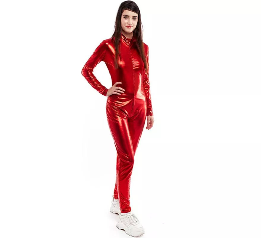 Translation missing: de.Disfraz o Mono metálico cierre frontal rojo para mujer