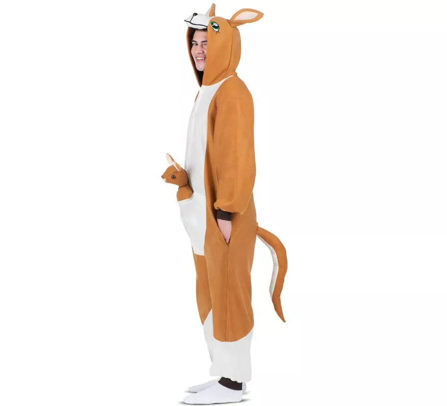 Disfraz o Pijama de Canguro con capucha y peluche para adulto