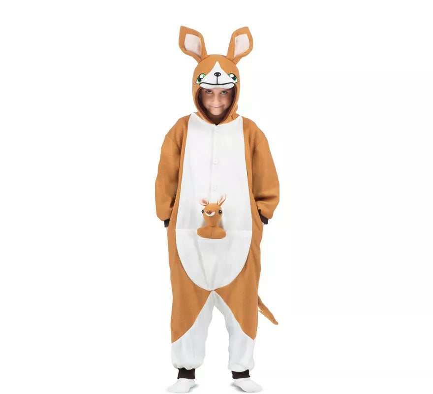 Disfraz o Pijama de Canguro con capucha y peluche para niños