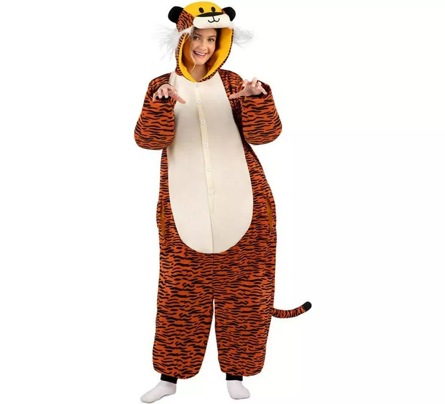 Disfraz o Pijama de Tigre oscuro con capucha para adulto