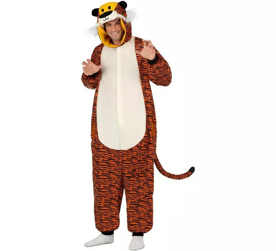Translation missing: de.Disfraz o Pijama de Tigre oscuro con capucha para adulto