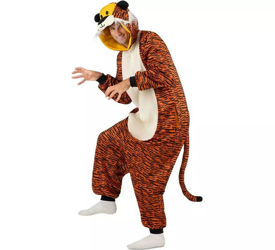 Translation missing: de.Disfraz o Pijama de Tigre oscuro con capucha para adulto