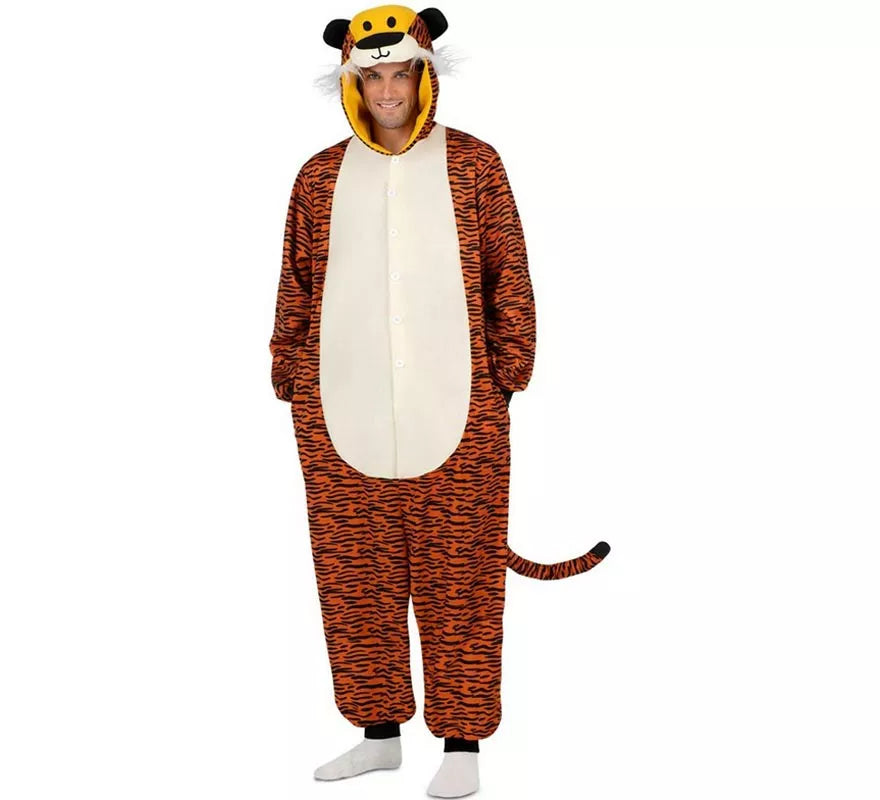 Translation missing: de.Disfraz o Pijama de Tigre oscuro con capucha para adulto