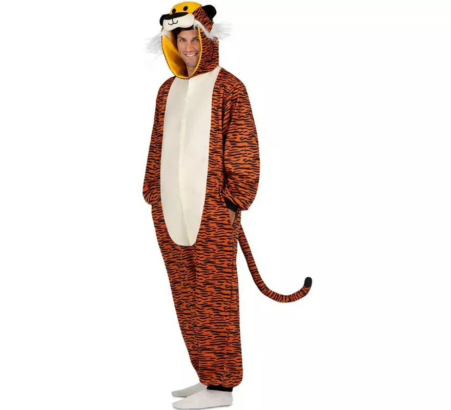 Disfraz o Pijama de Tigre oscuro con capucha para adulto