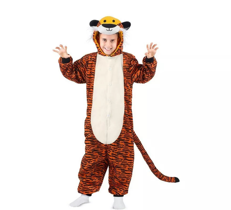 Disfraz o Pijama de Tigre oscuro con capucha para niños