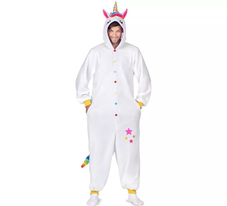 Translation missing: de.Disfraz o Pijama de Unicornio blanco con capucha para adulto