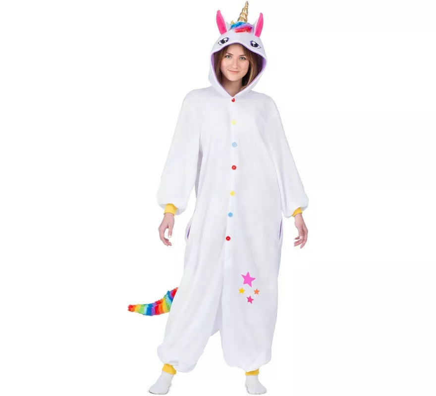 Translation missing: de.Disfraz o Pijama de Unicornio blanco con capucha para adulto