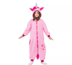 Rosafarbenes Einhornkostüm oder Pyjama mit Kapuze für Kinder