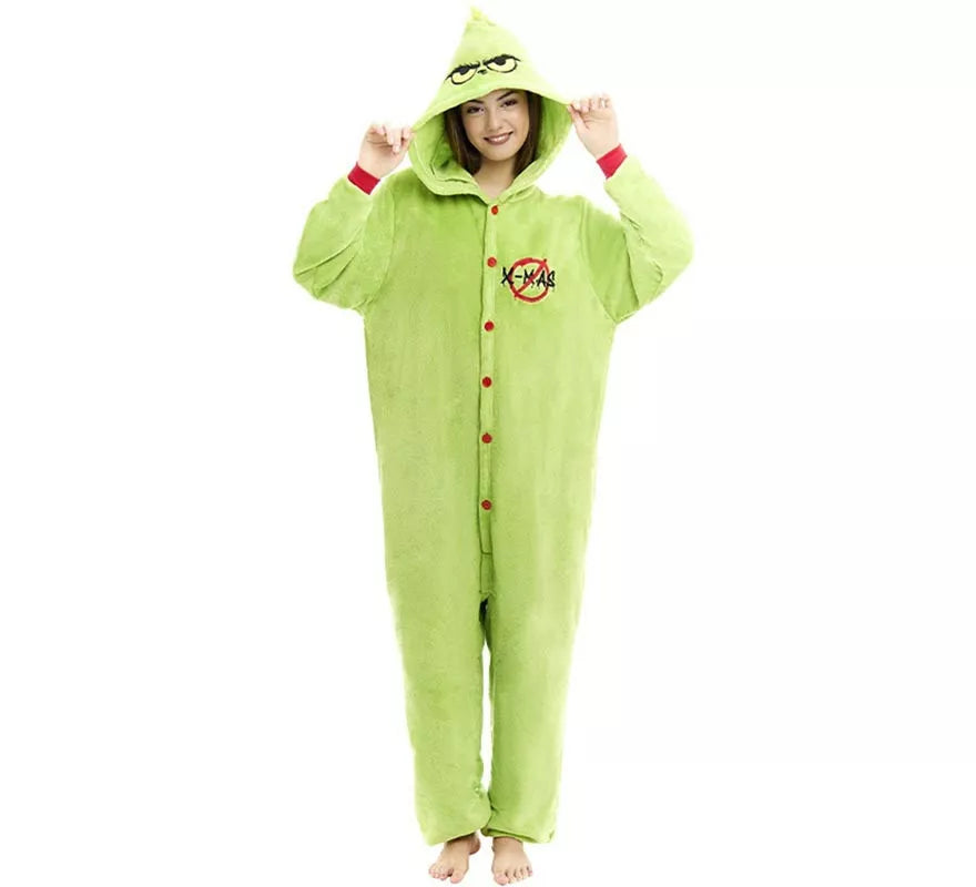 Translation missing: de.Disfraz o Pijama Duende Navideño verde para adulto