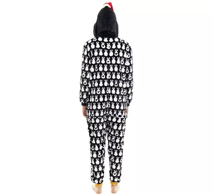 Translation missing: de.Disfraz o Pijama Pingüino Navideño estampado con capucha para adulto