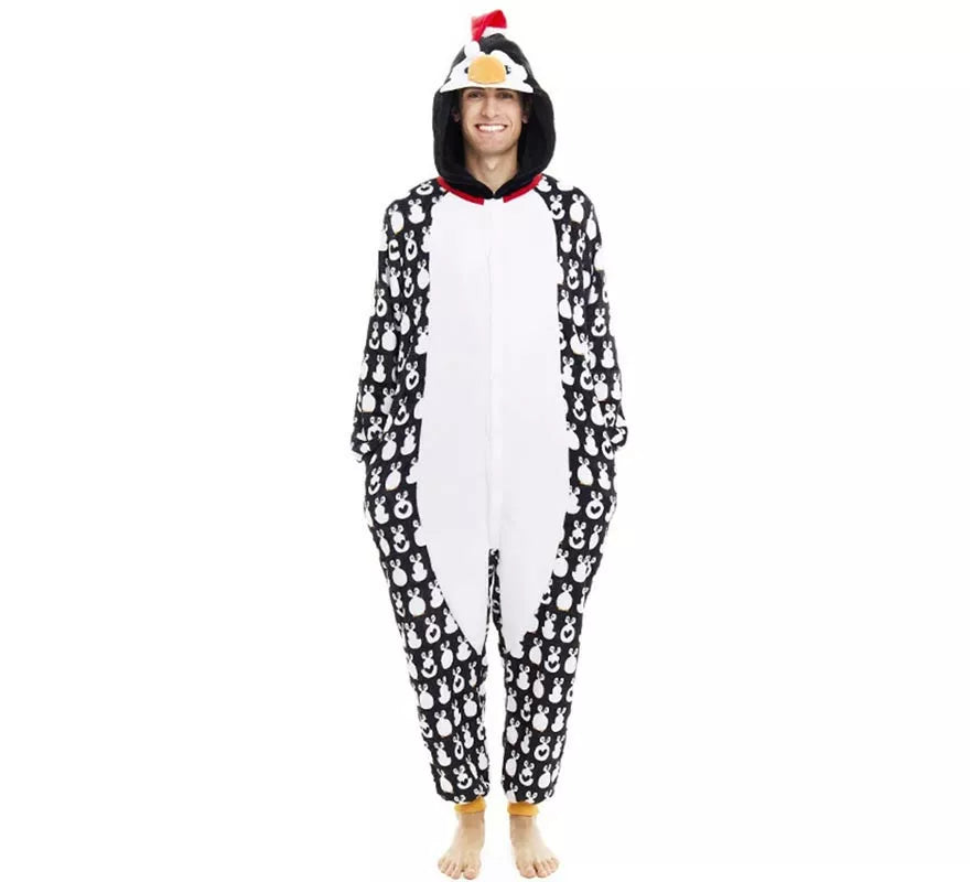 Disfraz o Pijama Pingüino Navideño estampado con capucha para adulto
