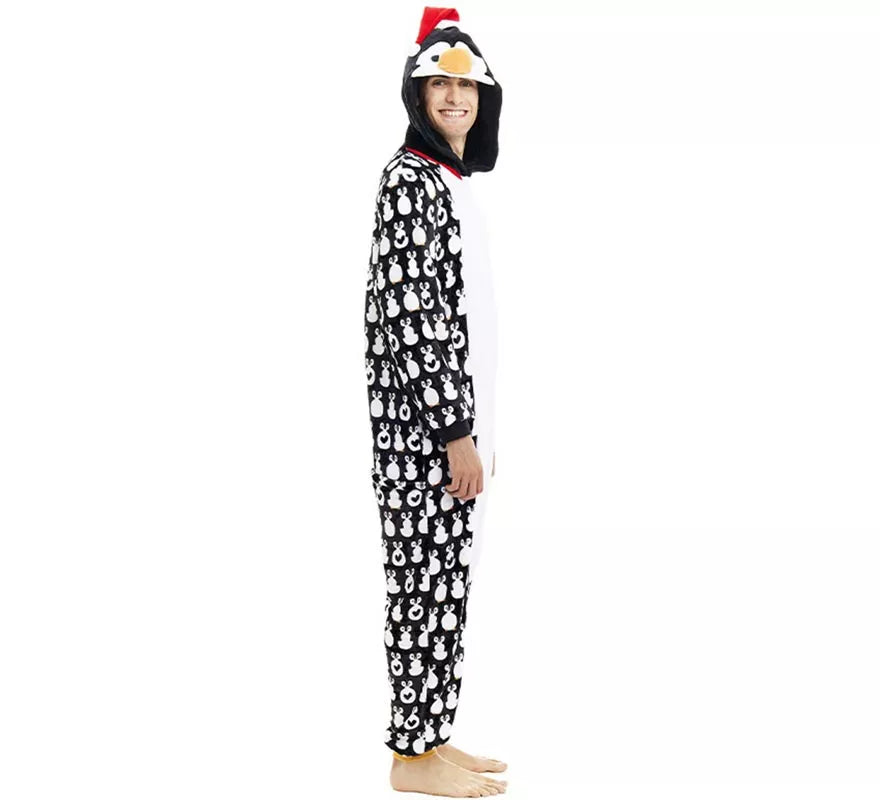 Translation missing: de.Disfraz o Pijama Pingüino Navideño estampado con capucha para adulto