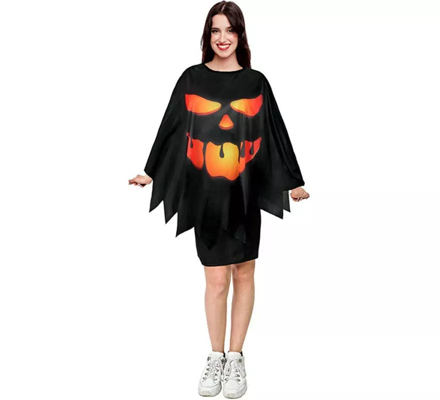 Translation missing: de.Disfraz o Poncho Calabaza negro tenebrosa adulto de 75 cm