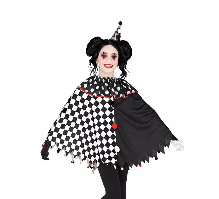 Translation missing: de.Disfraz o Poncho de Arlequín Negro y Blanco a Cuadros para niña