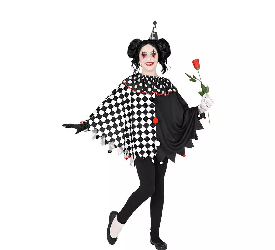 Translation missing: de.Disfraz o Poncho de Arlequín Negro y Blanco a Cuadros para niña