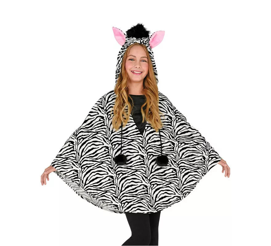 Disfraz o Poncho de Cebra con Capucha para niños