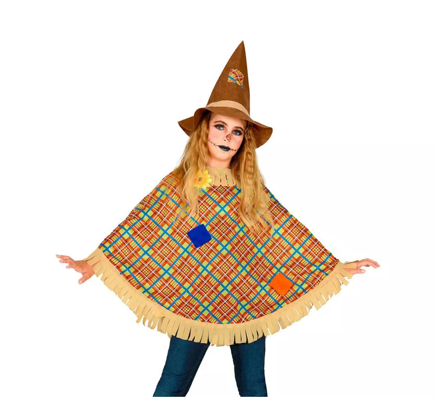 Disfraz o Poncho de Espantapájaros con Sombrero para niños