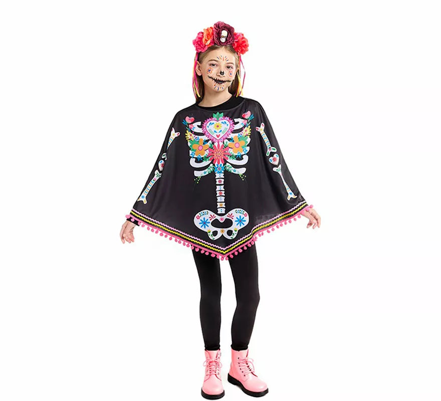 Translation missing: de.Disfraz o Poncho de Esqueleto Catrina para niña