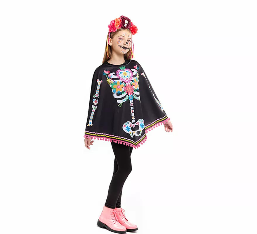 Translation missing: de.Disfraz o Poncho de Esqueleto Catrina para niña