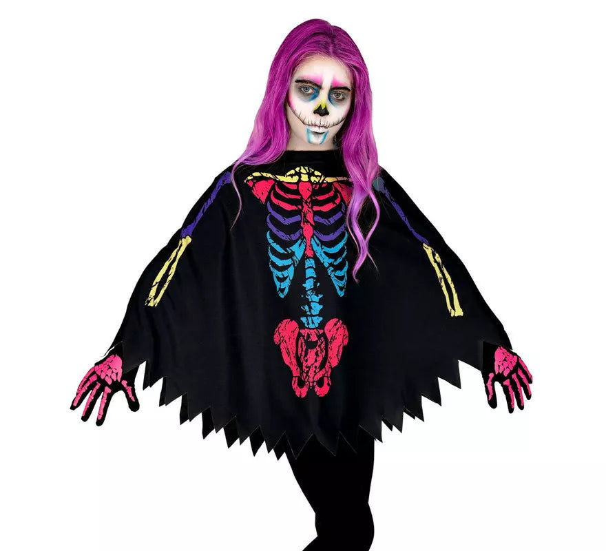 Translation missing: de.Disfraz o Poncho de Esqueleto Multicolor para niños