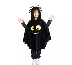 Schwarzes Spinnenkostüm oder Poncho mit Kapuze für Babys und Kinder