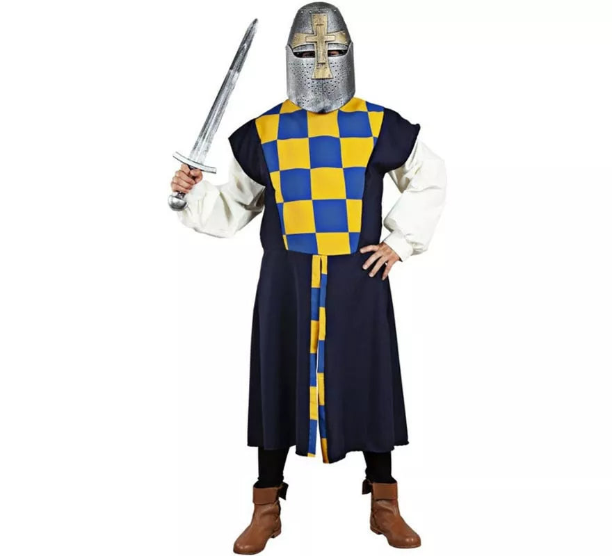 Translation missing: de.Disfraz o Sobrevesta Medieval negra a cuadros para hombre