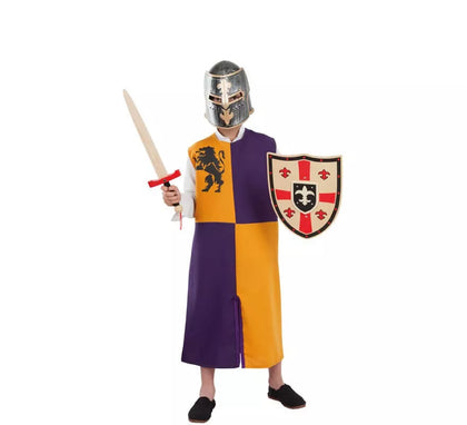 Disfraz o Túnica de Guerrero Medieval Naranja y Morada para niños